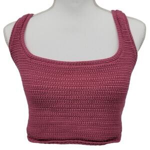 Zara Pink Knit Crop Top, Square Neck, Sleeveless, Size M, Trendy Summer Style‎